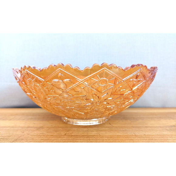 Marigold Carnival Glass Bowl Hattie Luster Glass with Scalloped Edges - Picture 8 of 10